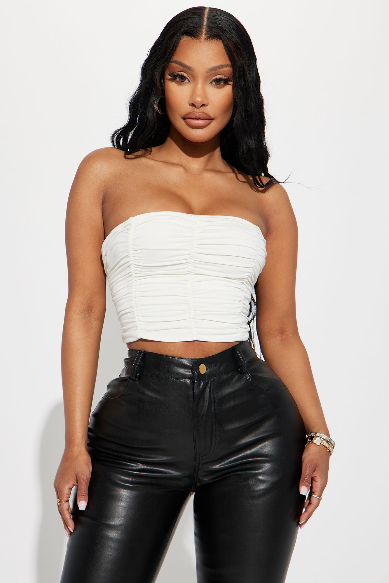 Leah Ruched Tube Top - Off White