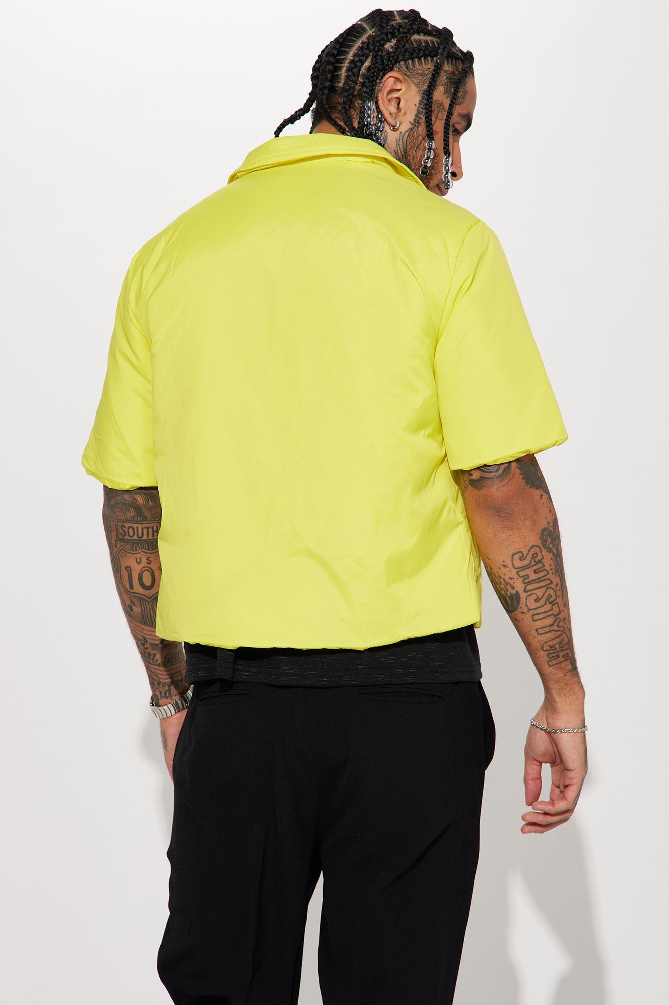 Aston Nylon Puffer Cropped Short Sleeve Shirt - Yellow